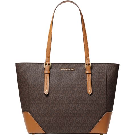 michael michael kors aria large leather tote brown black|michael kors aria shoulder bag.